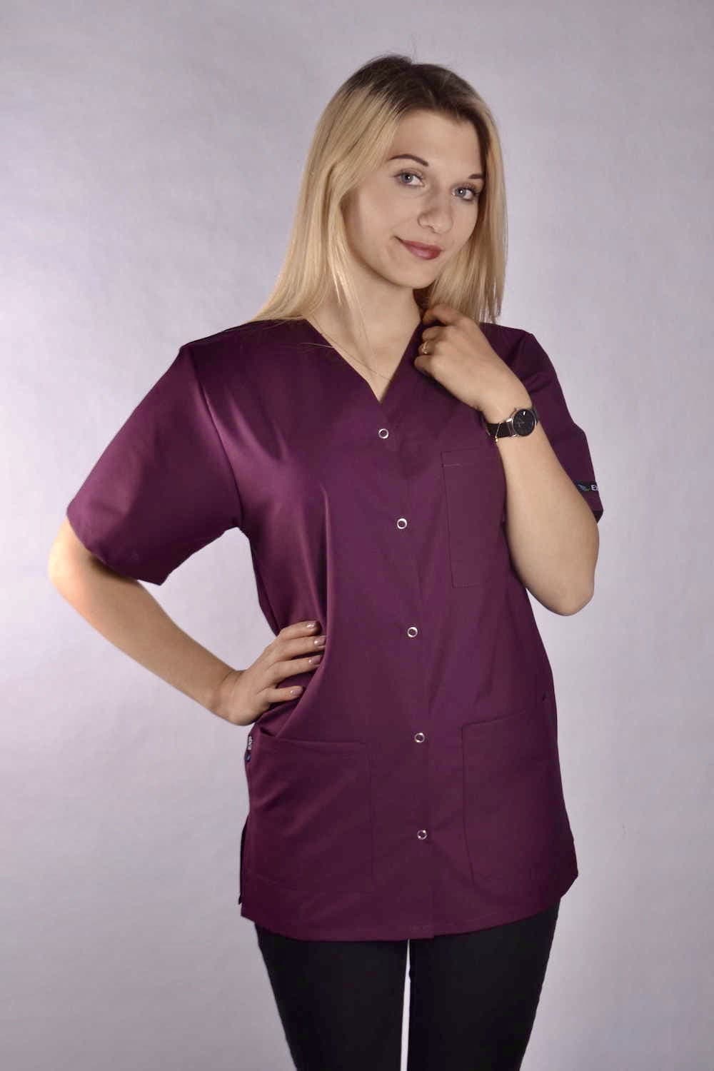Medical Top Bianca With Snaps Burgundy - women's medical tops