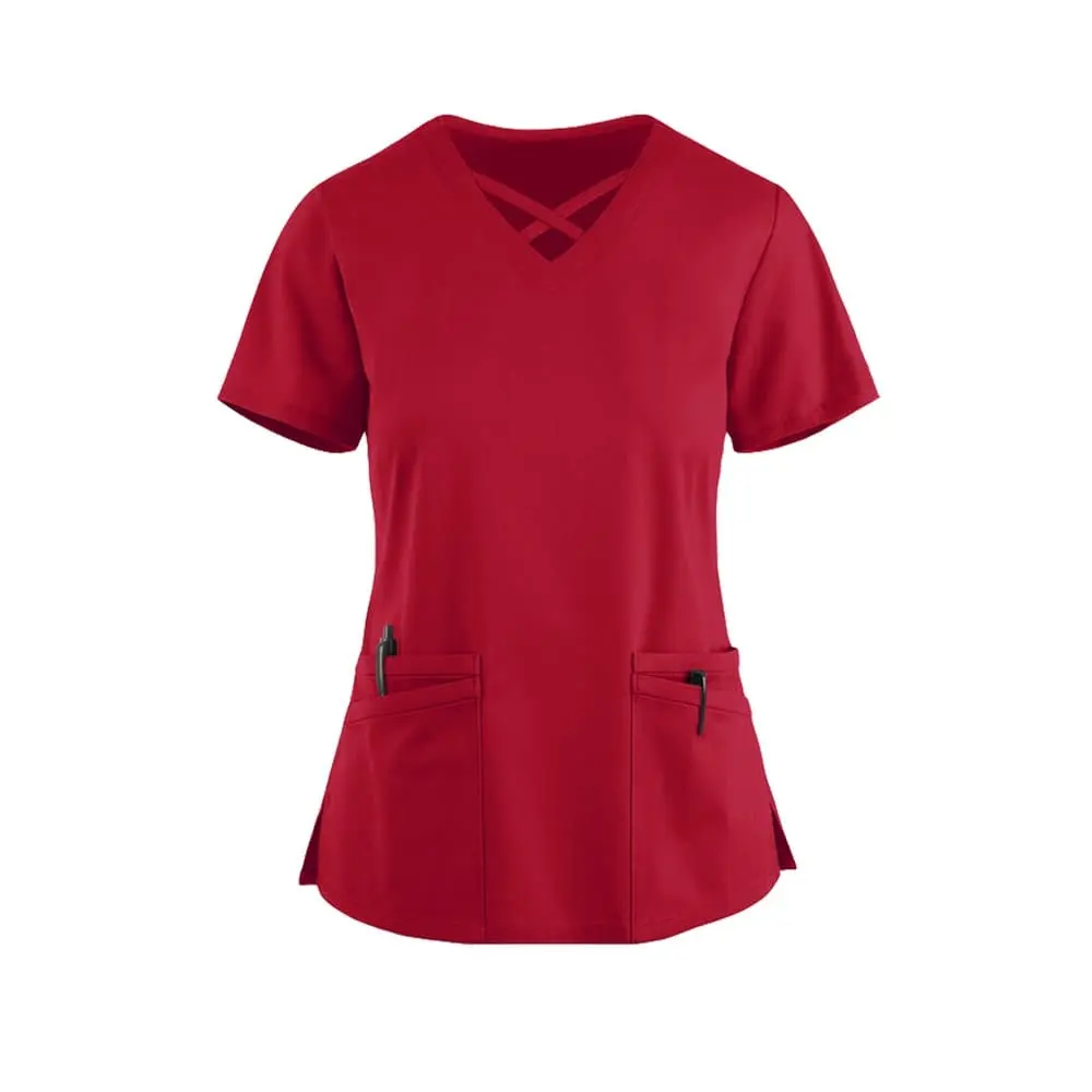 Medical Top Ceris with Stripes Red - women's medical tops