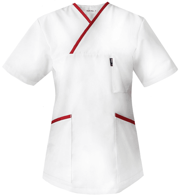 Medical Top Charlotte White with Red Piping - women's medical tops