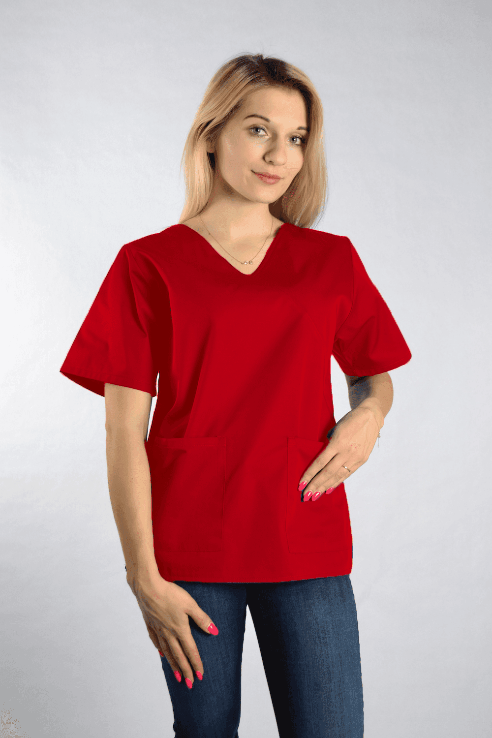 Medical Top Diana Short Sleeve with Piping Red - women's medical tops