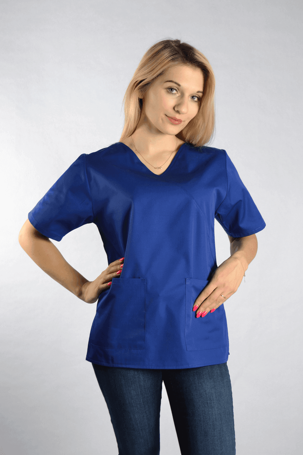 Medical Top Diana Short Sleeve with Piping Blue - women's medical tops