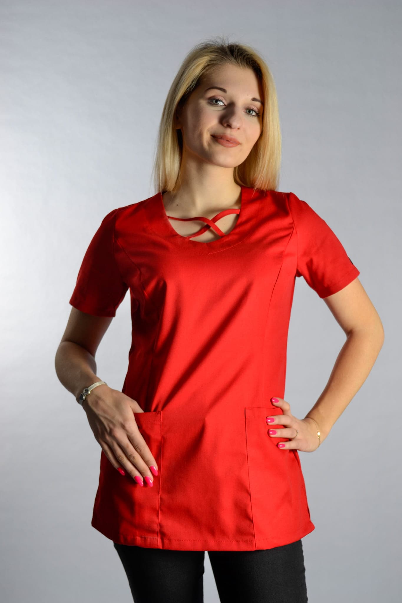Medical Top Upper Two Pockets Red - women's medical tops